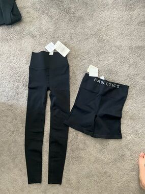 Fabletics Black- Combo PACK-  Leggings and Matching Shorts Set